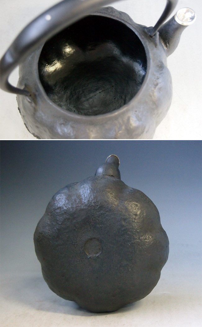 tb214, 龙文堂模本南瓜形铁壶银口银座提手镶银约0.9L 铁壶