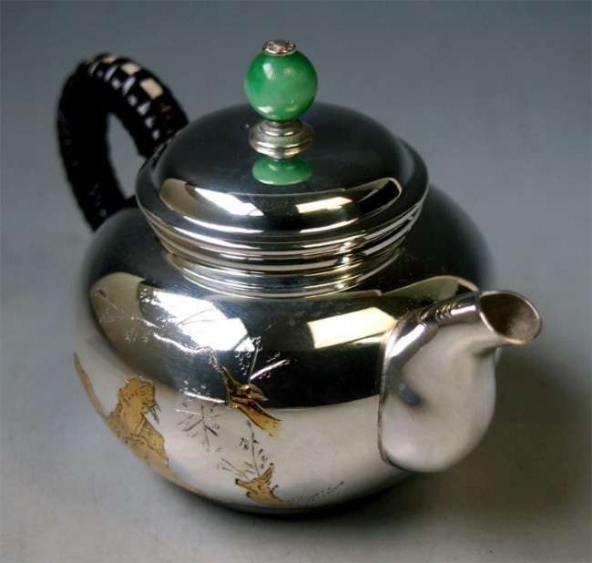 ♥高麗　茶碗　骨董　古玩 uk114hk, 纯银泡茶壶古贤人雕金（小）翡翠摘约0.1L 银壶
