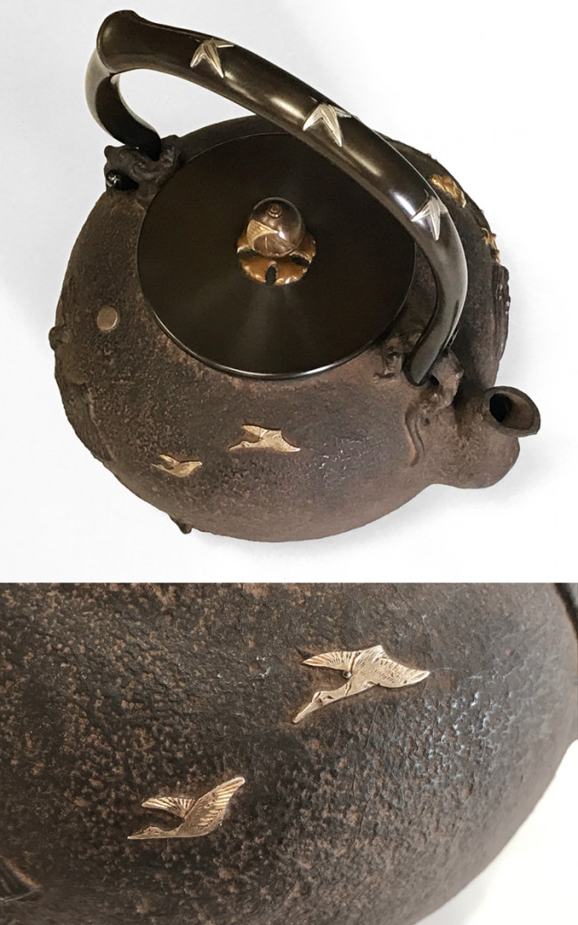 壺屋 hn2734k, 日本梅泉模本银月景兰蟹图般若勘渓作约1.5L, 铁壶