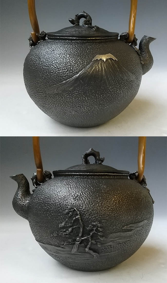 hn2746sa, 砂铁铁壶富士风景老松图般若勘溪作约1.5L, 铁壶