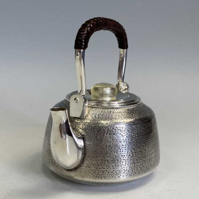 obg-n001, 大渊银器作纯银泡茶壶末广形提手把约0.2L 银壶