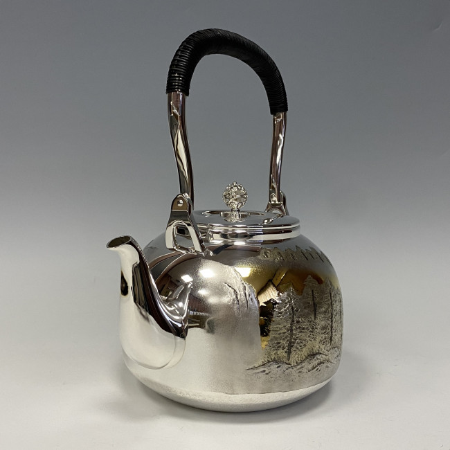 obg-n537, 大渊光则山水风景纯银银壶约1.4L 纯银烧水壶