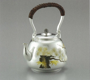 obg-n028, 大渊光则 纯银 泡茶壶 松竹梅图 达摩形 约0.2L  纯银 银壶