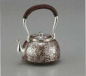 obg-n039, 大渊光则 木目金 树木年轮纹 纯银烧水壶 约0.6L 纯银 银壶