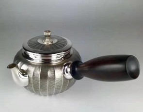 obg-n021, 大渊光则 经典竖条纹 纯银 泡茶壶 约0.2L  纯银银壶 横手柄