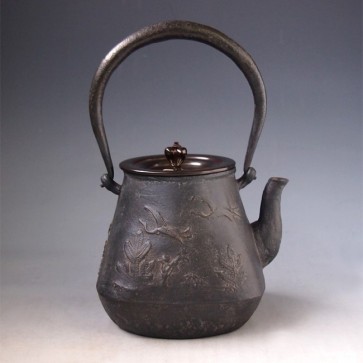 tb211, 大國模本 四方松鶴紋鐵壺 約0.9L,鐵壺 