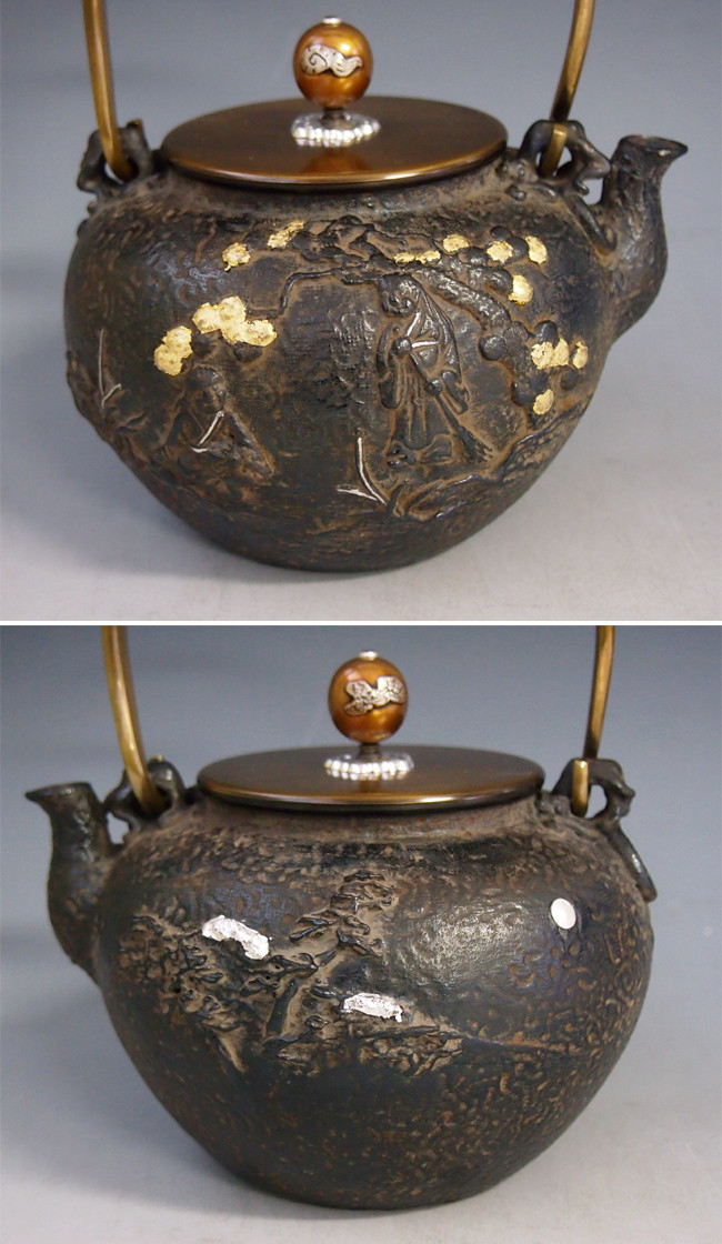 tb137, 龜文堂模本和合二仙圖鐵壺約1.5L, 鐵壺