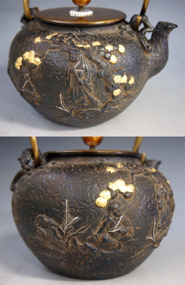 tb137, 龜文堂模本和合二仙圖鐵壺約1.5L, 鐵壺
