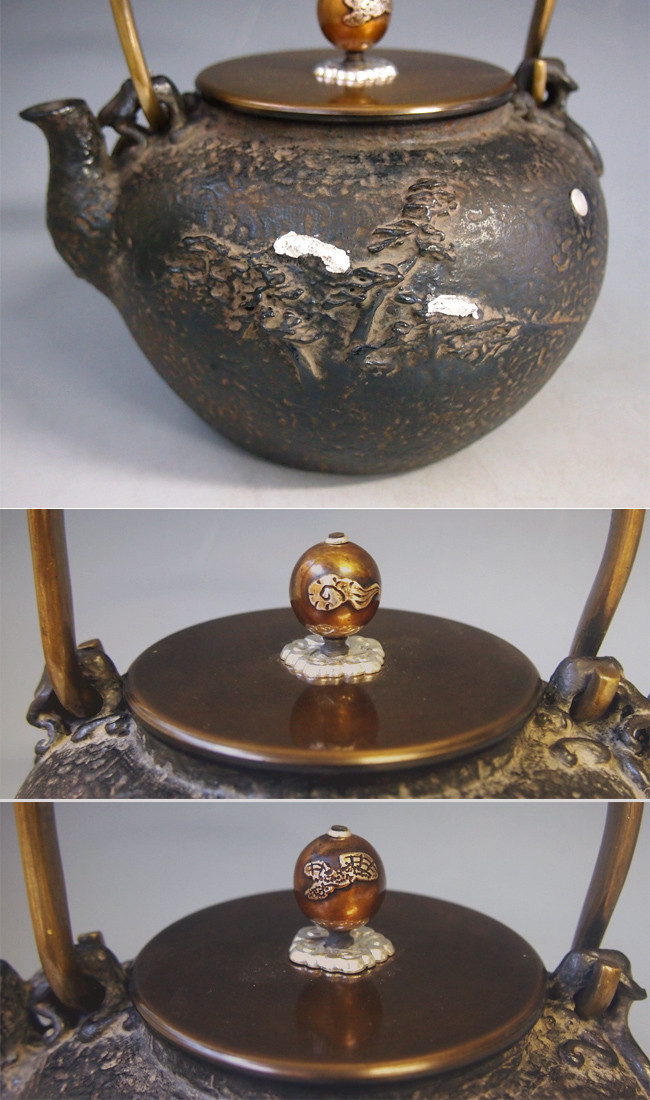 漢代　壺 uk100g，純銀泡茶壺花鳥雕金（小）約0.1L, 銀壺