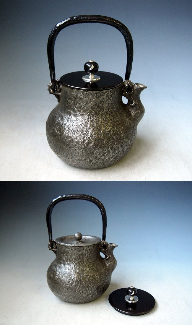 tb143sa, 龜文堂模本初代波多野正平鶴首形約0.7L, 砂鐵鐵壺