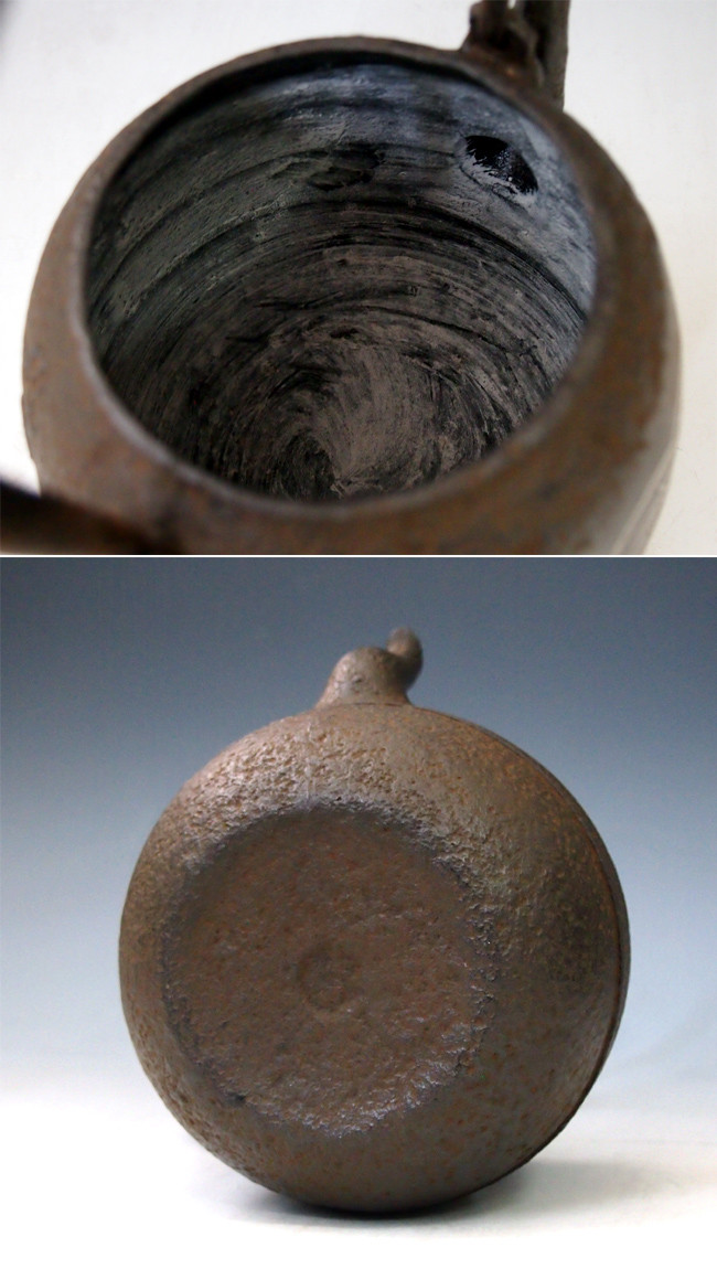 tb164, 龍文堂模本棗形蘭花流水螃蟹鐵壺金銀銅鑲嵌銀抓手座：銀約1.2L 鐵壺