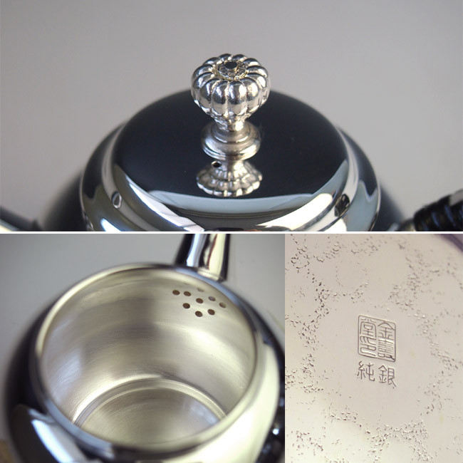 uk104sk-L, 純銀泡茶壺古代云鳳雕金圖約0.2L 銀壺
