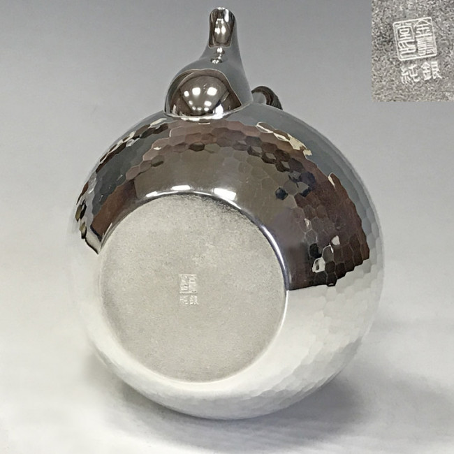 銀菜壺 uk120-L，純銀銀壺槌紋鳳凰口（大） 約0.2L ，彎手把泡茶銀壺