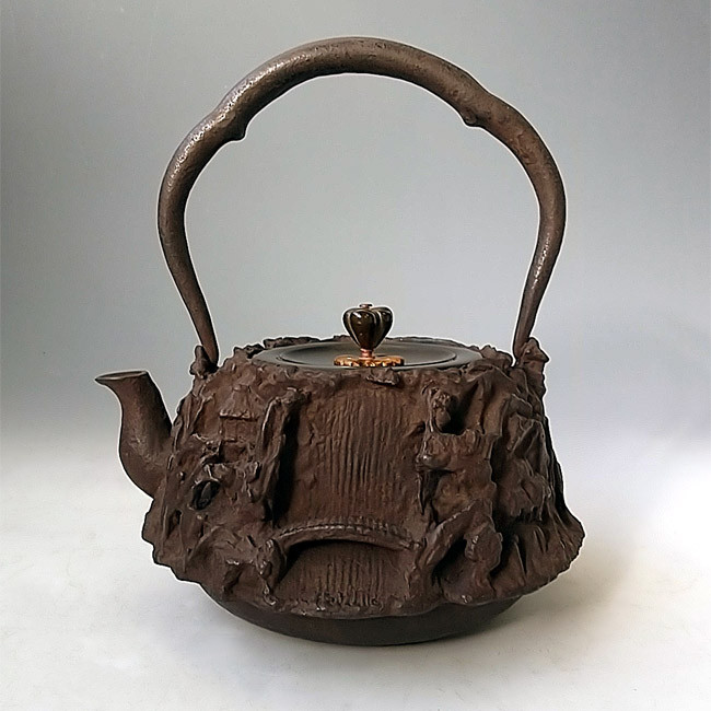 珍品　上田照房 山水山家曳舟盛上鉄瓶　茶道具 珍品 上田照房 山水山家曳舟盛上鉄瓶 茶道具