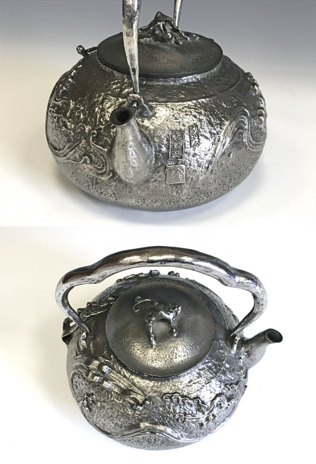 hn2997sa, 般若保作波浪紋鐵壺龍摘壺蓋約1.6L 砂鐵鐵壺