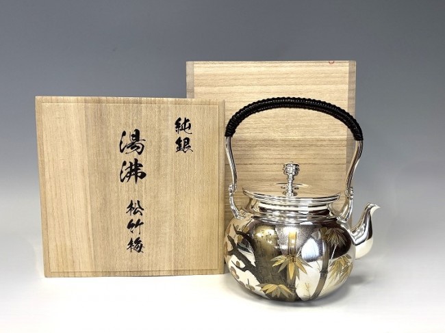 obg-n054, 大淵光則純銀燒水壺歲寒三友松竹梅圖約0.9L 純銀銀壺