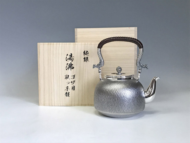 中国　大壺 obg-n137, 大淵光則席紋龍提手純銀燒水壺約1.4L 純銀銀壺