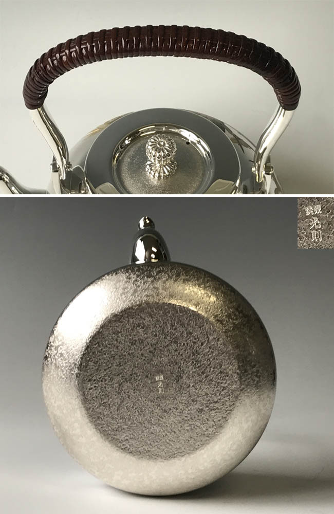 obg-n506, 大淵光則松竹梅純銀銀壺約0.9L 帶擦銀布小木箱純銀燒水壺