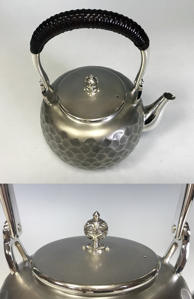 obg-n510, 大淵光則桃子紋純銀銀壺約1.4L 純銀燒水壺日本銀壺
