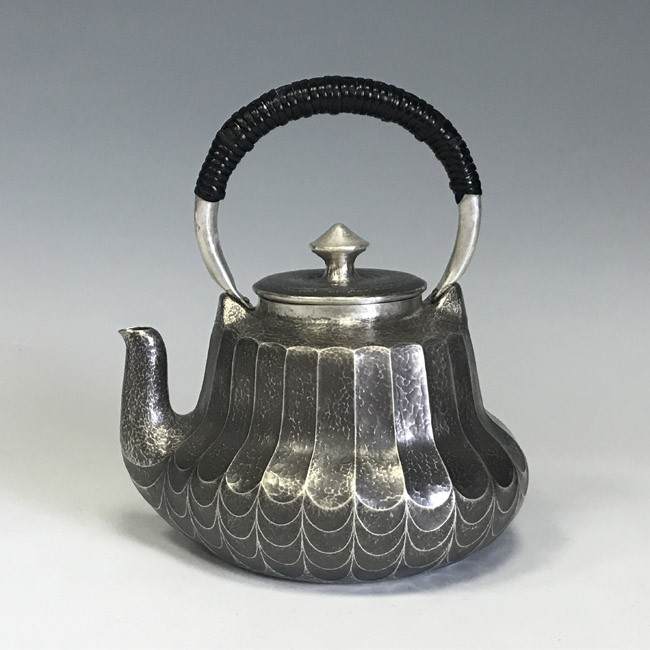 obg-n512, 大淵光則船形竖条纹一張打工藝5.3寸约1.4L 純銀銀壺燒水壺