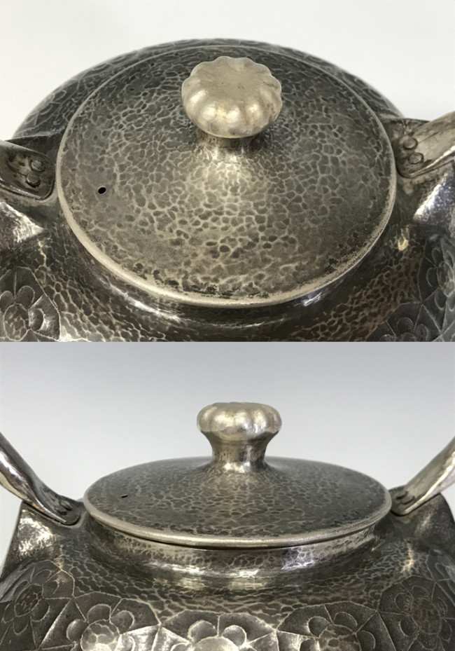 obg-n513, 大淵光則吉祥龜甲紋花紋一張打工藝純銀燒水銀壺约1.2L