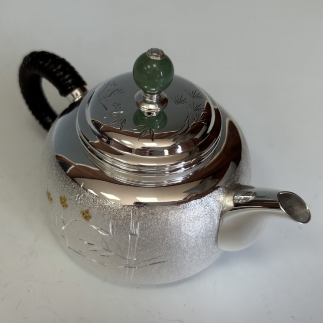 ogk-06892, 純銀泡茶壺鬆竹梅雕刻約0.2L 銀壺