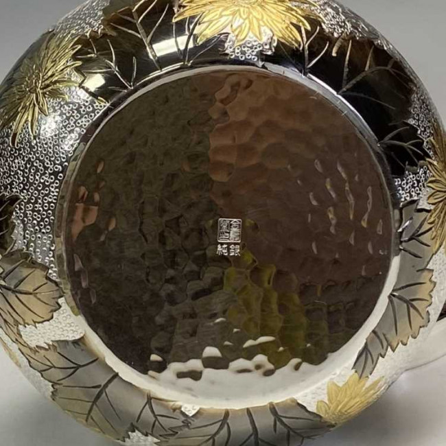 yw101, 純銀銀壺菊花雕金（大） 約1.2L 銀壺