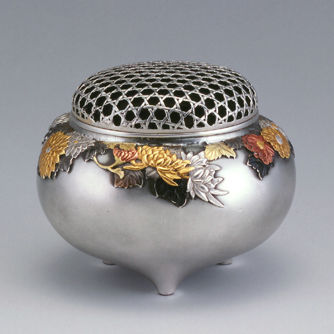 銅製　火箸　銀製　菊頭 sk53-13-1.jpg