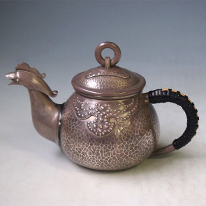 uk120，純銀 銀壺 槌紋鳳凰口 約0.2L ，彎手把 泡茶 銀壺