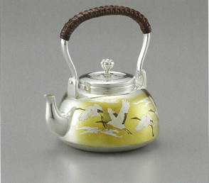 obg-n026, 大淵光則 旭日飛鶴 純銀 銀壺 提手把 約0.2L 純銀 泡茶壺