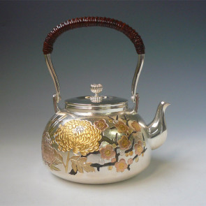 obg-n804, 大淵光則 四君子圖 純銀銀壺 約1.0L  純銀 燒水壺 