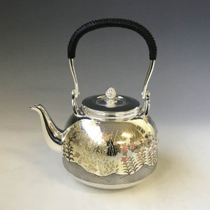 obg-n140, 大淵光則 純銀燒水壺 秋草飛蝶 約1.1L 純銀 銀壺