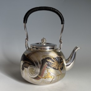 obg-n501, 大淵光則 龍雕刻 純銀燒水壺 約1.1L 純銀 銀壺