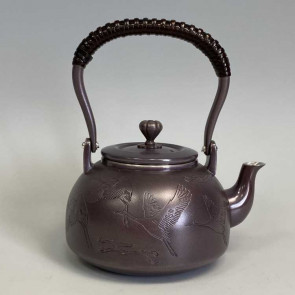 obg-n704, 大淵光則 紫氣東來 飛鶴  純銀泡茶銀壺 提手把 約0.2L 純銀 銀壺